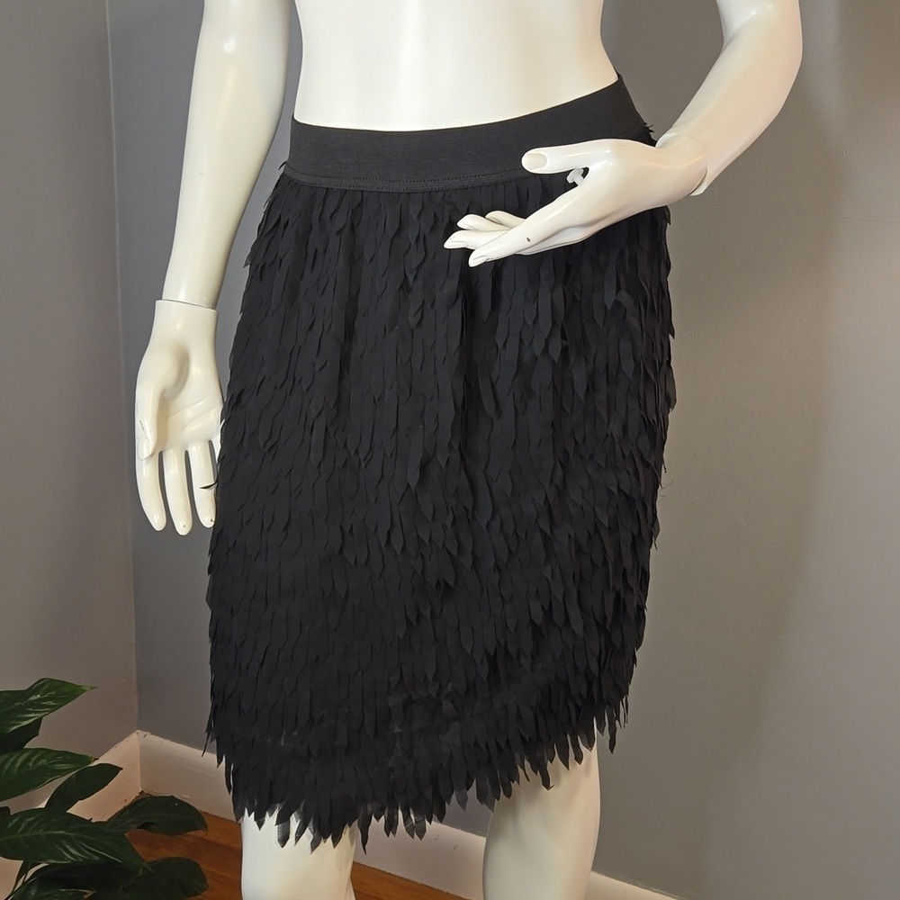 Vintage Worthington Black Elastic Waist Lined Skirt Laser-Cut Feathers - Size MP